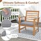 Costway 3 PCS Outdoor Furniture Set Acacia Wood Conversation Set with Soft Seat Cushions White/Grey/Navy